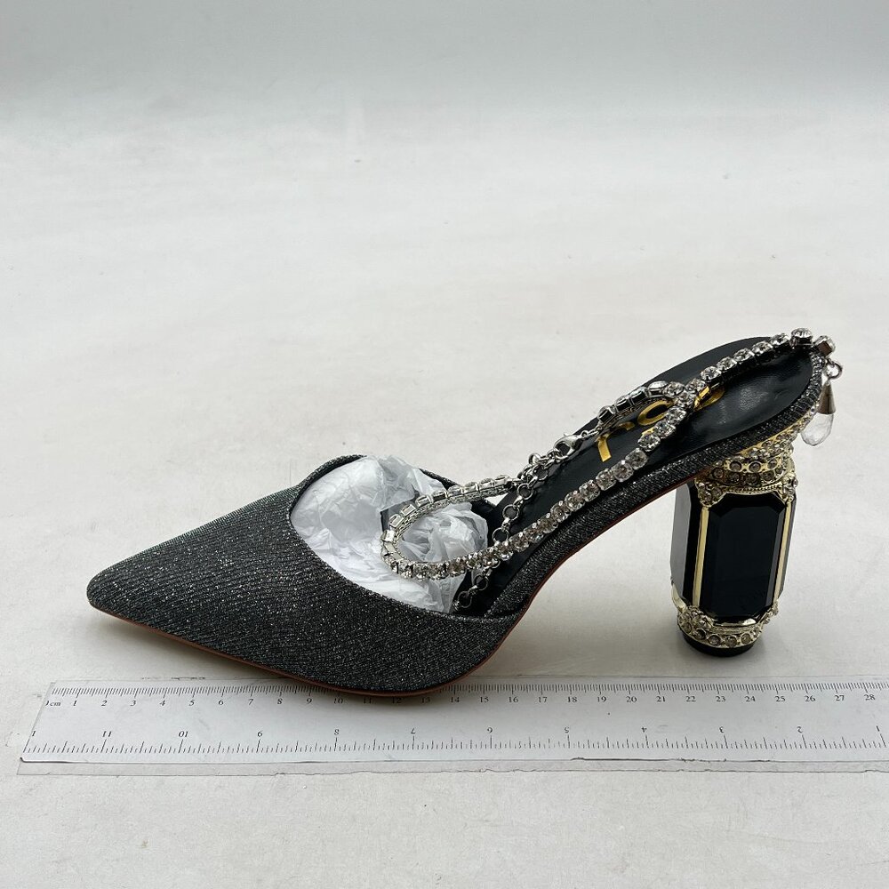 Embellished Black Crystal-Trim Mule Heel